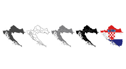 Obraz premium Croatia map collection outline silhouette and flag filled variations