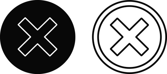 Obraz premium Set of 2 Close or Delete X Mark Icons Vector in Solid Black and Outline Styles for UI, Web, and App Design