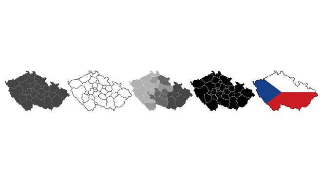 Diverse czech republic map styles outline silhouette grayscale