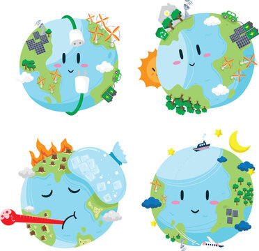 Cartoon Earth Illustrations for Environmental Concepts