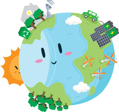Happy Earth with Renewable Energy and Sustainable Living