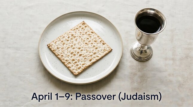 A plate of matzah and a cup of wine for the Jewish holiday of Passover