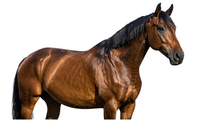 Obraz premium Brown horse with black mane and tail standing isolated on a transparent background 1