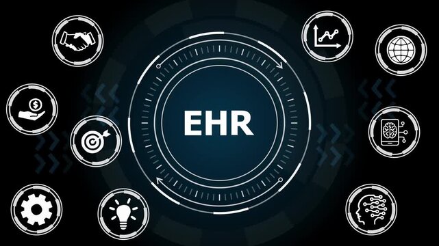 EHR, EMR, Electronic Health Record Digital Healthcare Technology Animation. Medical and technology concept.