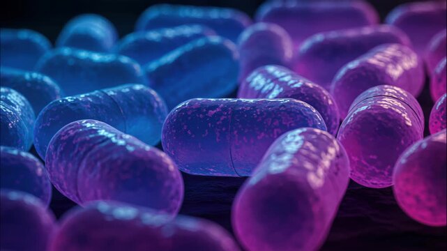 Microscopic World: An artistic display showcasing the beauty and complexity of bacteria, where vibrant colors highlight the intricate details of their structures, revealing the microscopic universe.