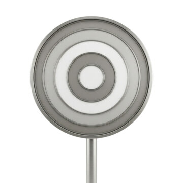 Round target bullseye sign on metal pole as a visual metaphor for business goal achievement, isolated on white and transparent background, PNG