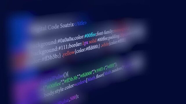 Programming Abstract code with colorful Syntax lines and Motion blur effect on a dark blue background. Concept of digital software development, coding technology, and modern information technology sys