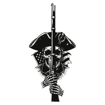 Pirate Skeleton Holding Rifle Gun Illustration.