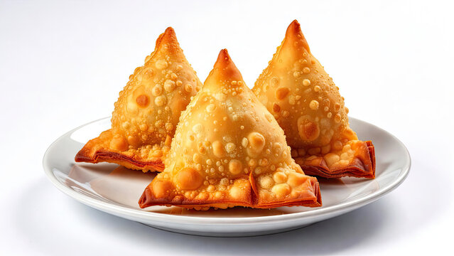 Three Crispy fried samosa in the plate for serving 