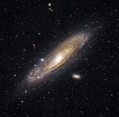 Andromeda Galaxy (Messier 31) spiral galaxy glowing in deep space, the closest large galactic neighbor to the Milky Way captured through astrophotography.