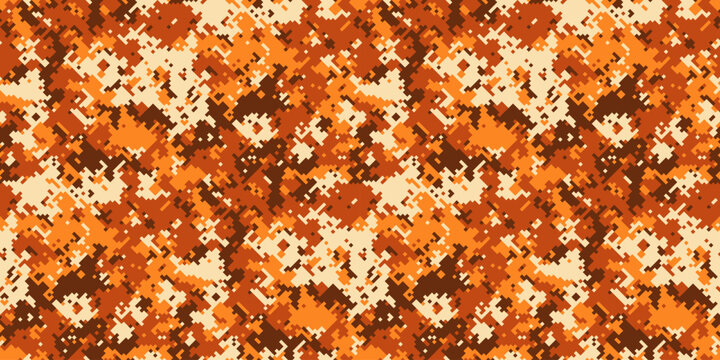 Abstract orange and brown camouflage pattern.  Perfect for backgrounds, textiles, or fashion designs.  This vibrant, digital print evokes feelings of energy and warmth.