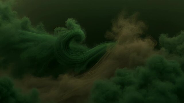 Swirling green and sepia smoke against a dark background