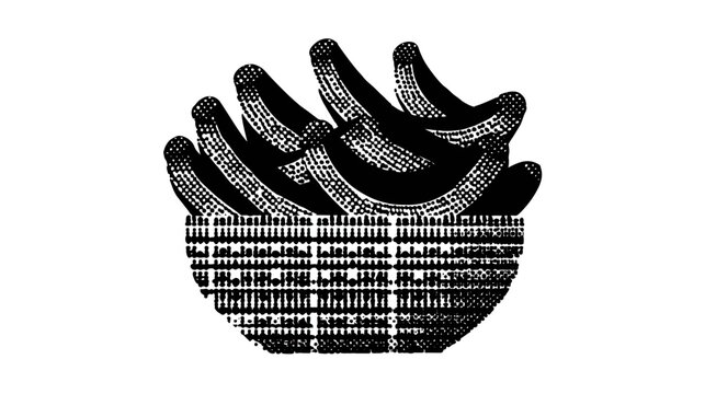 A cluster of curved, oblong shapes arranged in a circular shape against a white background