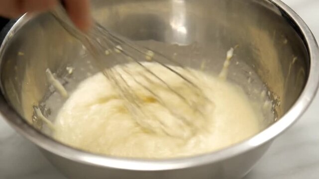 Whisking Batter in a Metal Bowl