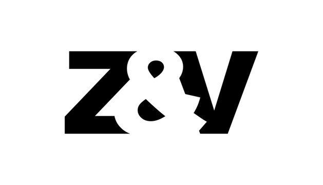 ZV logo design in bold style. Black white identity symbol. Modern typography emblem. Corporate branding icon.