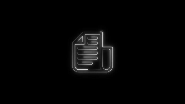 Neon document glowing white outline on black background