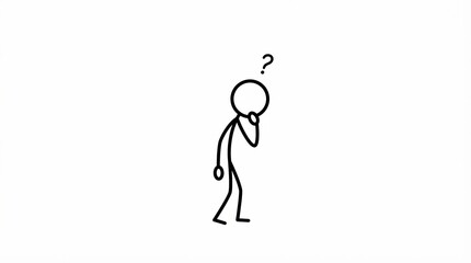 Fototapeta premium A stick figure person stands with a question mark above their head, appearing deep in thought or confused about something