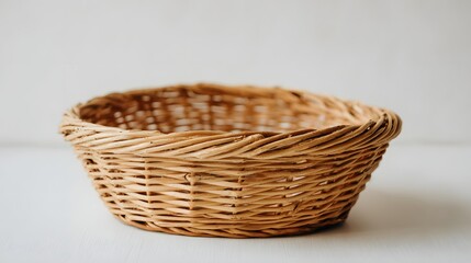 Woven Round Wicker Basket Empty Natural Material.