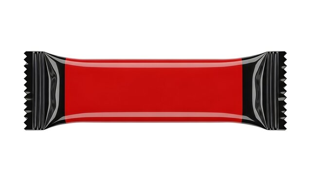 A red candy bar wrapper on a white background