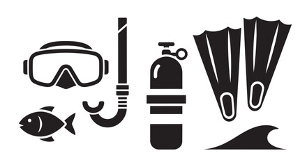 Scuba diving equipment vector illustration with mask, snorkel, tank, and flippers © microwar