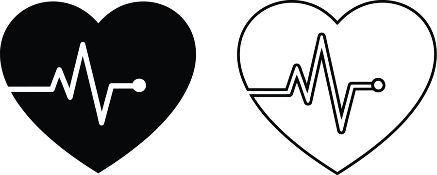 Heartbeat icon set - medical health symbols isolated on transparent background, Vector