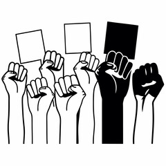Fototapeta premium Minimalist Line Art Illustration of Diverse Hands Raised in Unity, Symbolizing Social Justice and Activism, Suitable for Posters and Awareness Campaigns.