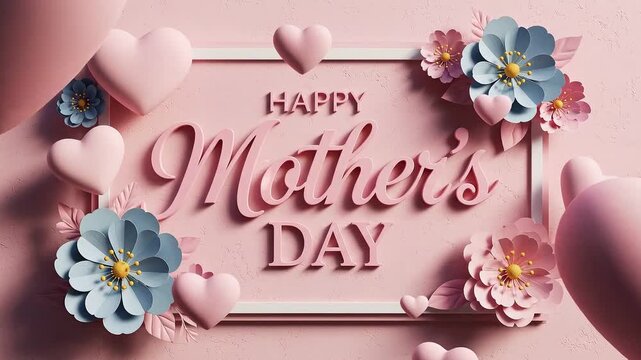 Pink hearts and flowers celebrating Mothers Day celebration