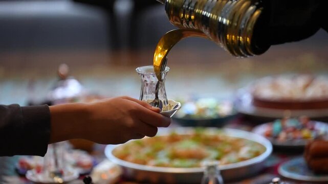Ramadan Iftar Table Concept Vide, Iftar Table with Traditional Food. Fasting ends with Dates. Ramadan Feast Celebrations, Eid Mubarak Concept Uskudar Istanbul, Turkiye (Turkey)

