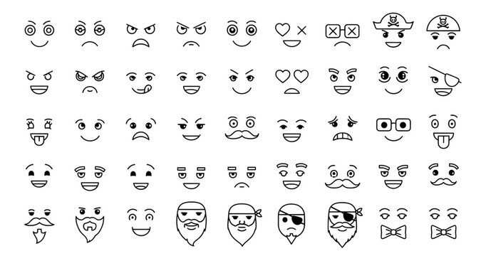 Emoji character creator kit with various eyes mouths and facial hair
