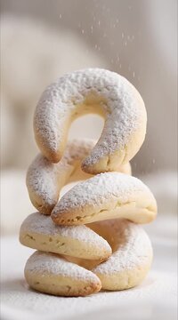 Stack of Putri Salju Cookies Dusted with Powdered Sugar for Eid