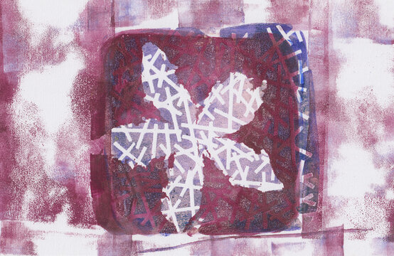 Abstract flower Monoprint Gel Plate Illustration with Organic Textures and Layered Acrylics A unique, hand-printed monoprint created using a gel plate and brayer. 