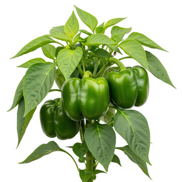 A green pepper plant with several green peppers growing on it