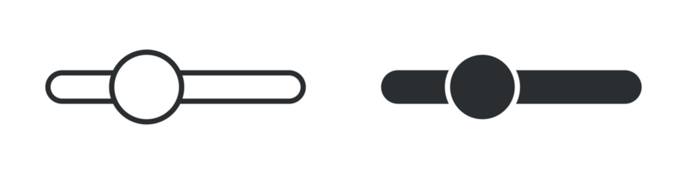 Slider control icon set, horizontal adjustment slider setting symbol, outline and solid silhouette style. Vector illustration.