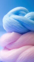 Close-up of Cotton Candy Fibers in Pastel Pink and Blue