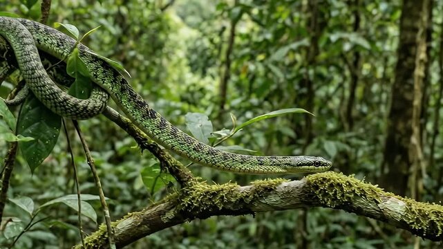 Green Iguana on Tree Branch in Forest.