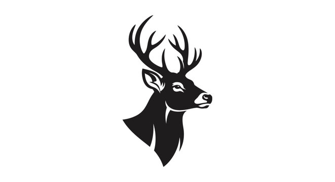 Deer Head Silhouette Illustration with Antlers.