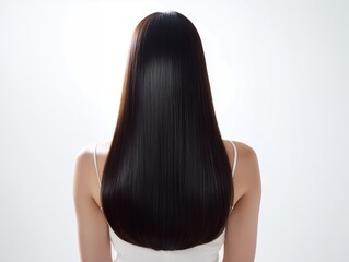 Obraz premium 艶やかなキューティクルが光る美しく整えられた黒髪ロングヘアの女性の後ろ姿