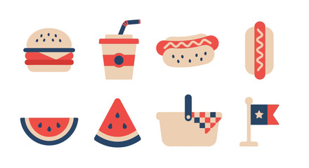 Colorful Summer Food and Drink Icons.