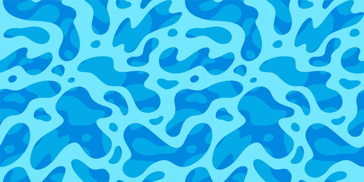 Water Wave Abstract Seamless Pattern. Vector Water Ripple Background. Sea Surface Summer Texture. Blue Liquid Pool Illustration.