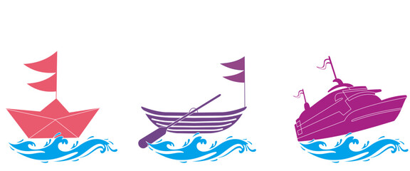 silhouette set of ships on the waves, vector set image