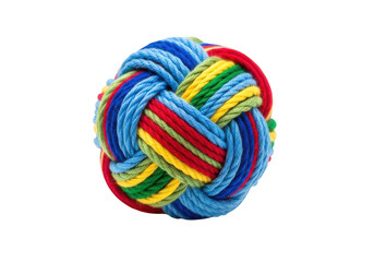 A colorful monkey fist knot made of thick rope