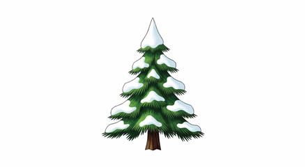 Fototapeta premium Snow Covered Green Christmas Tree Illustration.