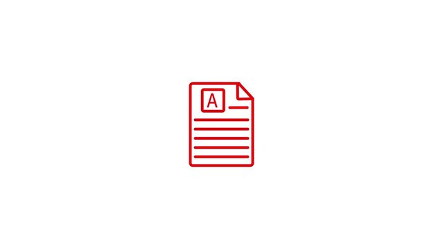 Red Outline Icon of a Document with Letter A and Lines on White Background paper grade