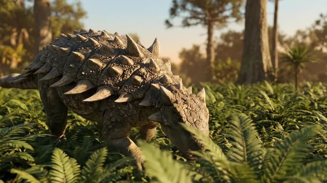 Ankylosaurus Dinosaur Walking in Prehistoric Forest 3D