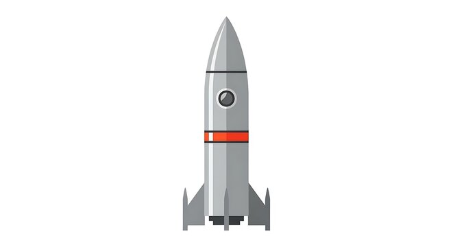 Retro silver rocket ship with red stripe and window isolated on white background simple vector illustration