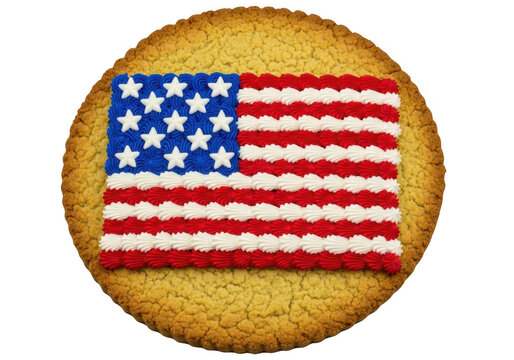 American flag design on a large cookie, isolated on transparent background
