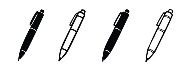 Pen Icons Set. Writing Instrument Vector Collection, Office Supply Flat Symbols for Business and Education