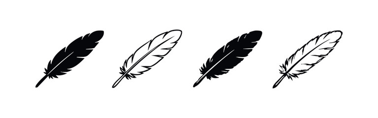 Obraz premium Hand-drawn Feather Icons Set. Doodle Bird Plume Collection. Black and White Sketchy Feather Symbols.