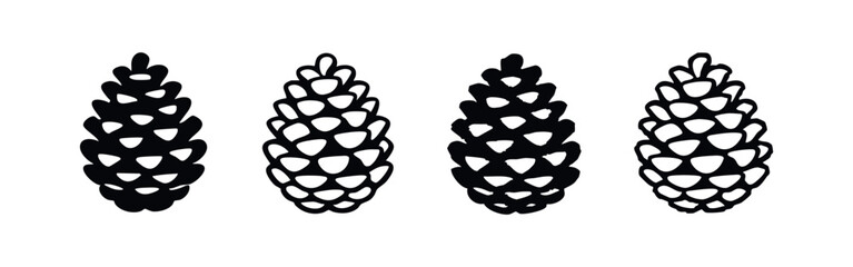 Obraz premium Collection of stylized pine cones in black and white solid and outline styles, perfect for nature and winter themes.