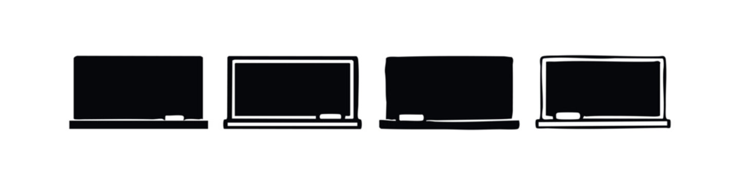 Hand-drawn doodle style empty blackboard and chalk icon set, vector illustration for school concepts.
